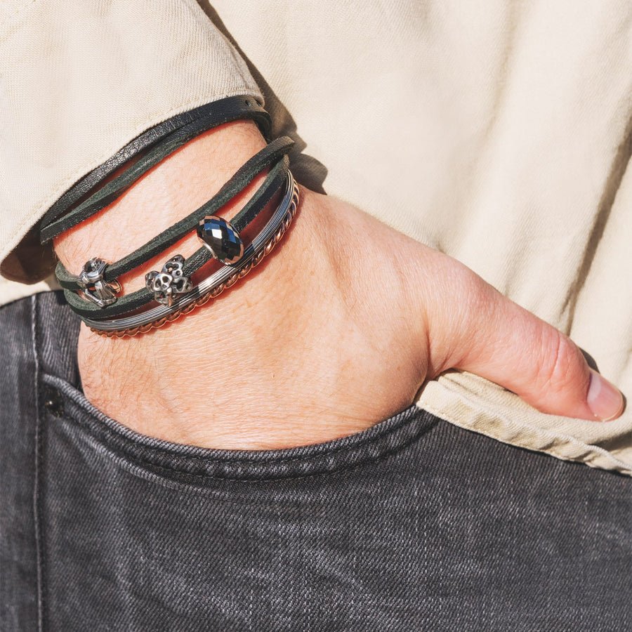 Leather Bracelet Black/Silver 36cm - Mu Shop