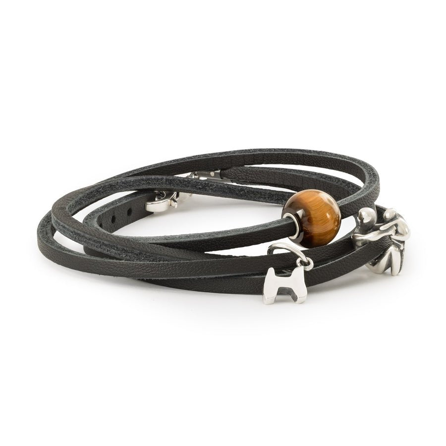 Leather Bracelet Black/Silver 36cm - Mu Shop