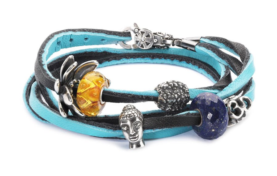 Leather Bracelet Cyan/Key 36cm - Mu Shop