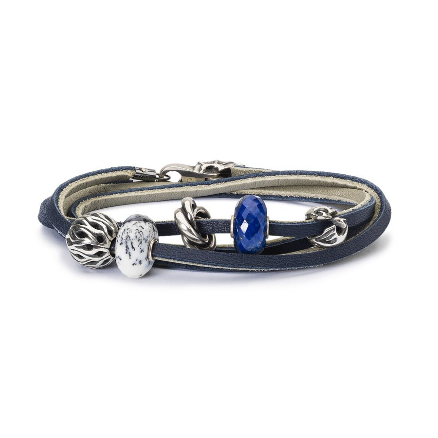 Leather Bracelet Dark Blue/Light Grey 36cm - Mu Shop