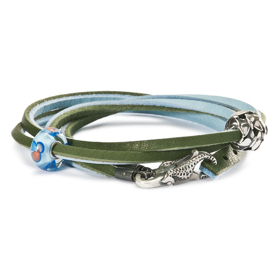 Leather Bracelet Light Blue/Green 36cm - Mu Shop