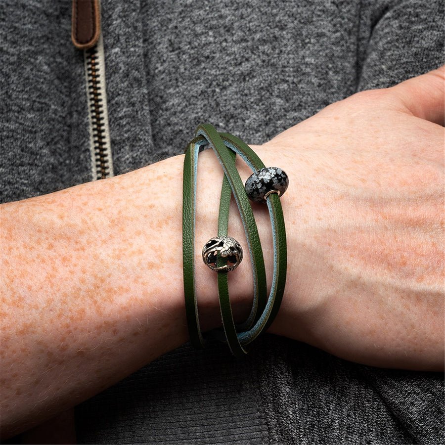Leather Bracelet Light Blue/Green 36cm - Mu Shop