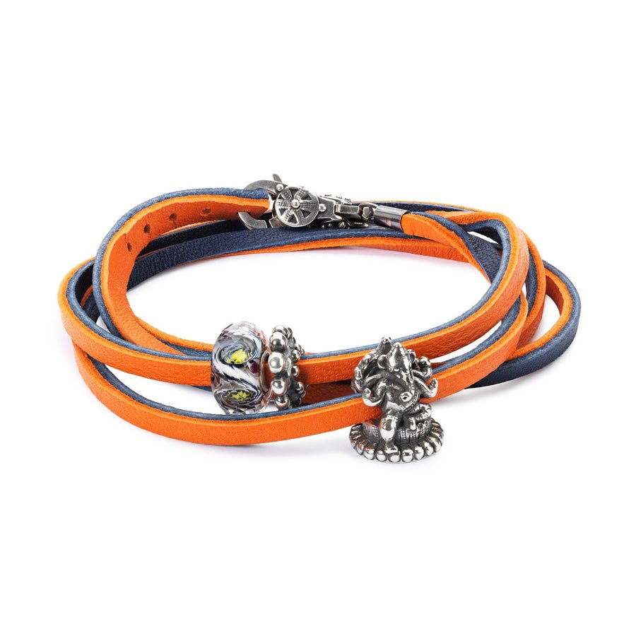 Leather Bracelet Orange/Navy 36cm - Mu Shop