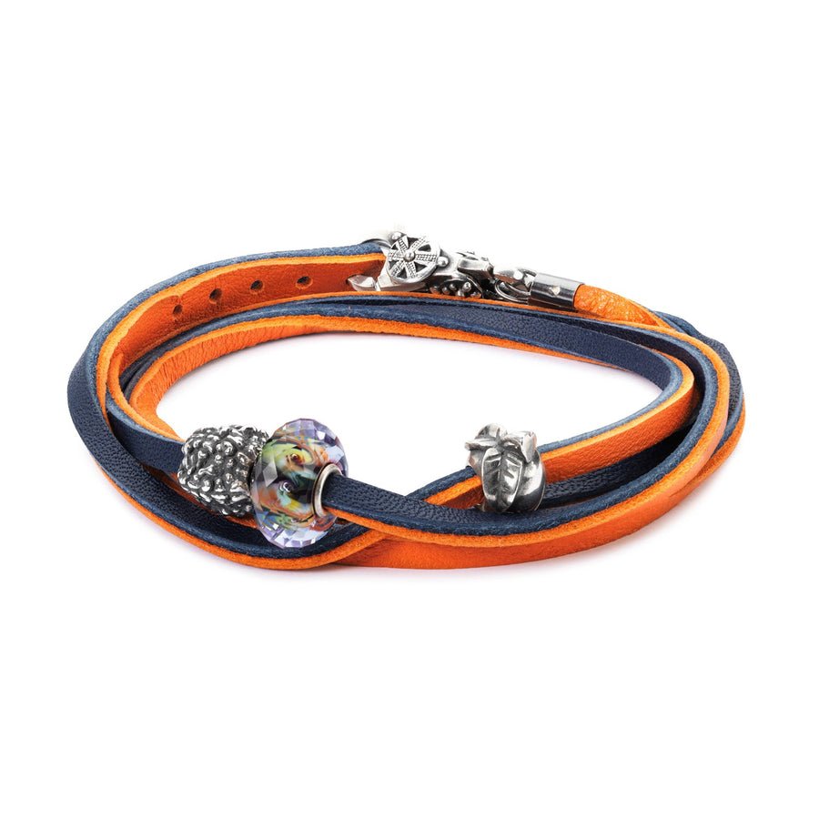 Leather Bracelet Orange/Navy 36cm - Mu Shop