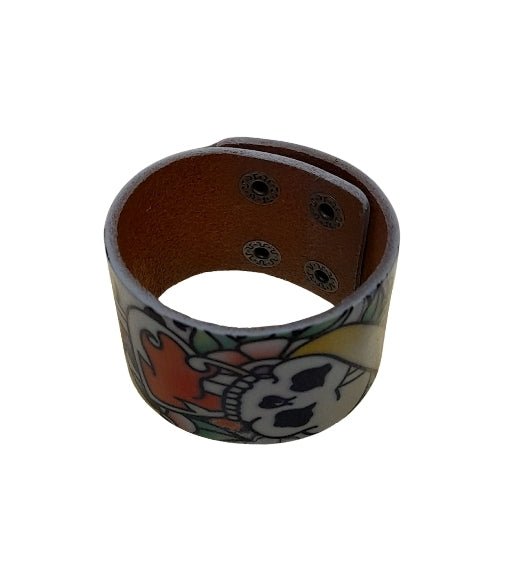 Leather Bracelet Skeleton - white - Mu Shop