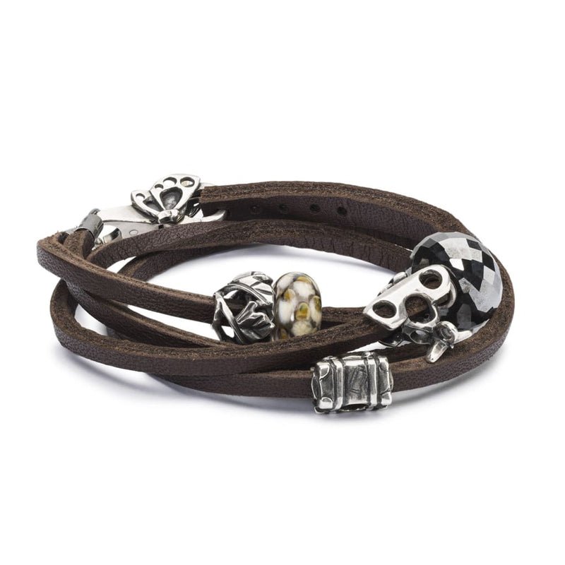 Leather Bracelet Strap - Brown/Silver 41cm - Mu Shop