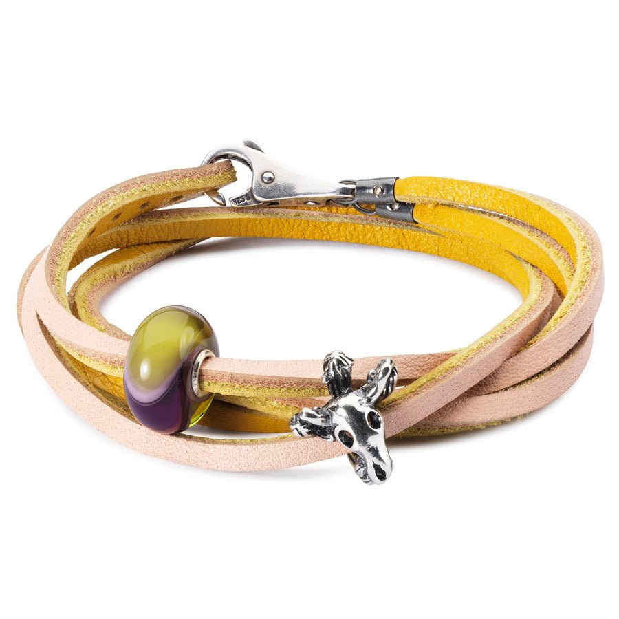 Leather Bracelet Yellow/Light Pink 36cm - Mu Shop