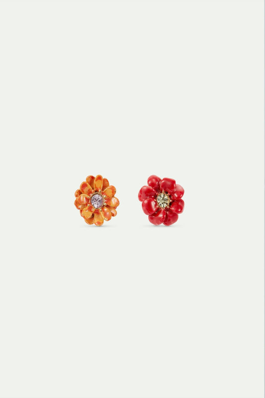 Little Red And Orange Zinnia Flowers Earrings (STUD)
