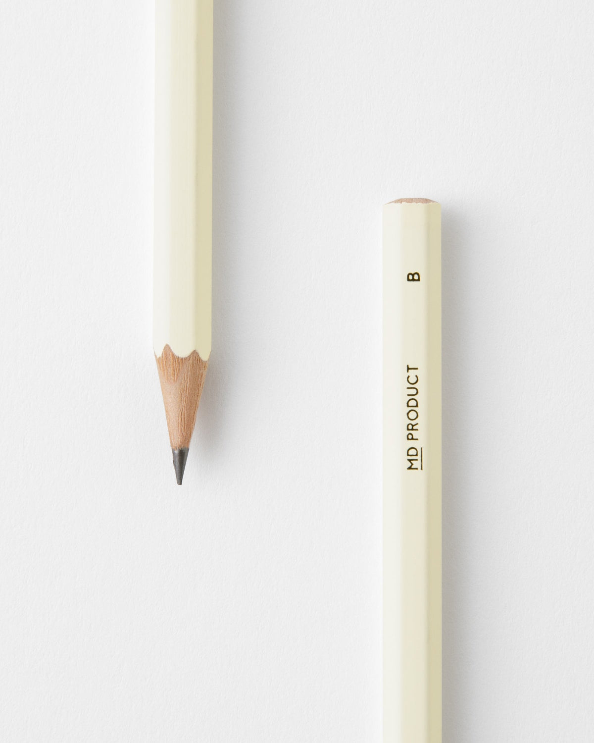 Close-up of MD Pencil B graphite point and B grade marking