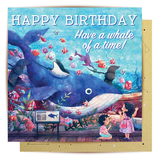 Whale aquarium birthday greeting card artwork
