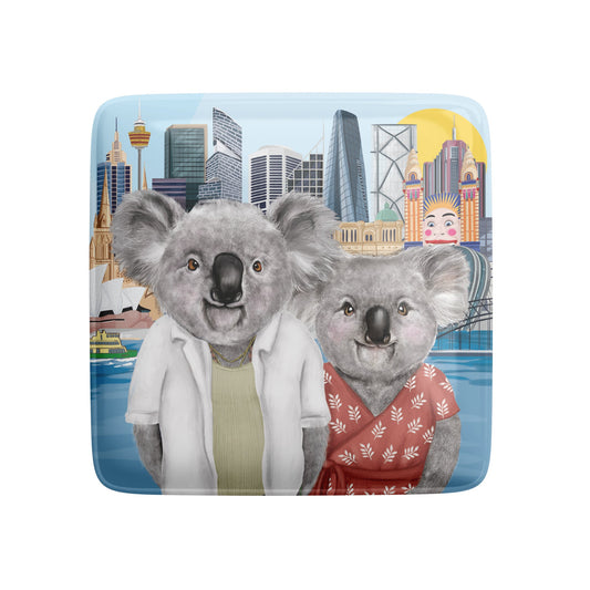 Happy Days Sydney fridge magnet with two koalas and Sydney landmarks