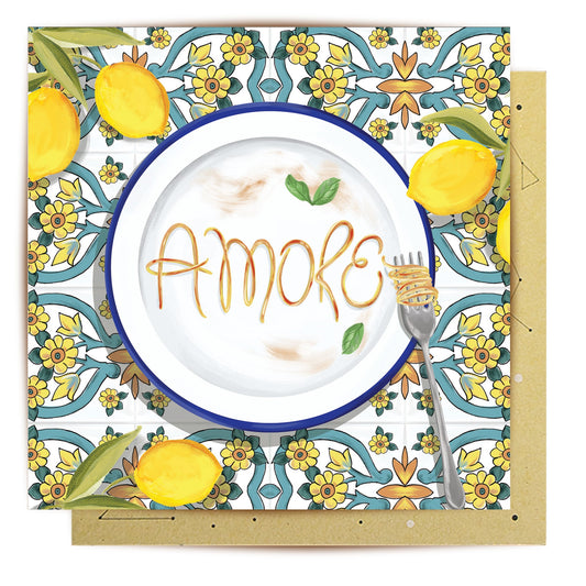 Amore pasta and lemon greeting card artwork