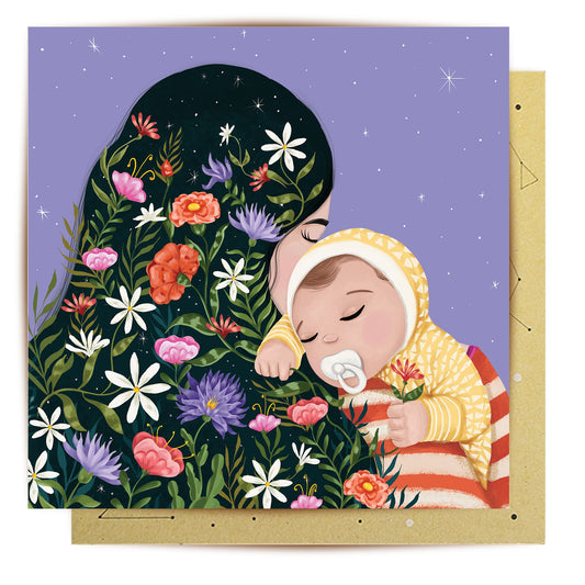 Mother and baby floral greeting card artwork