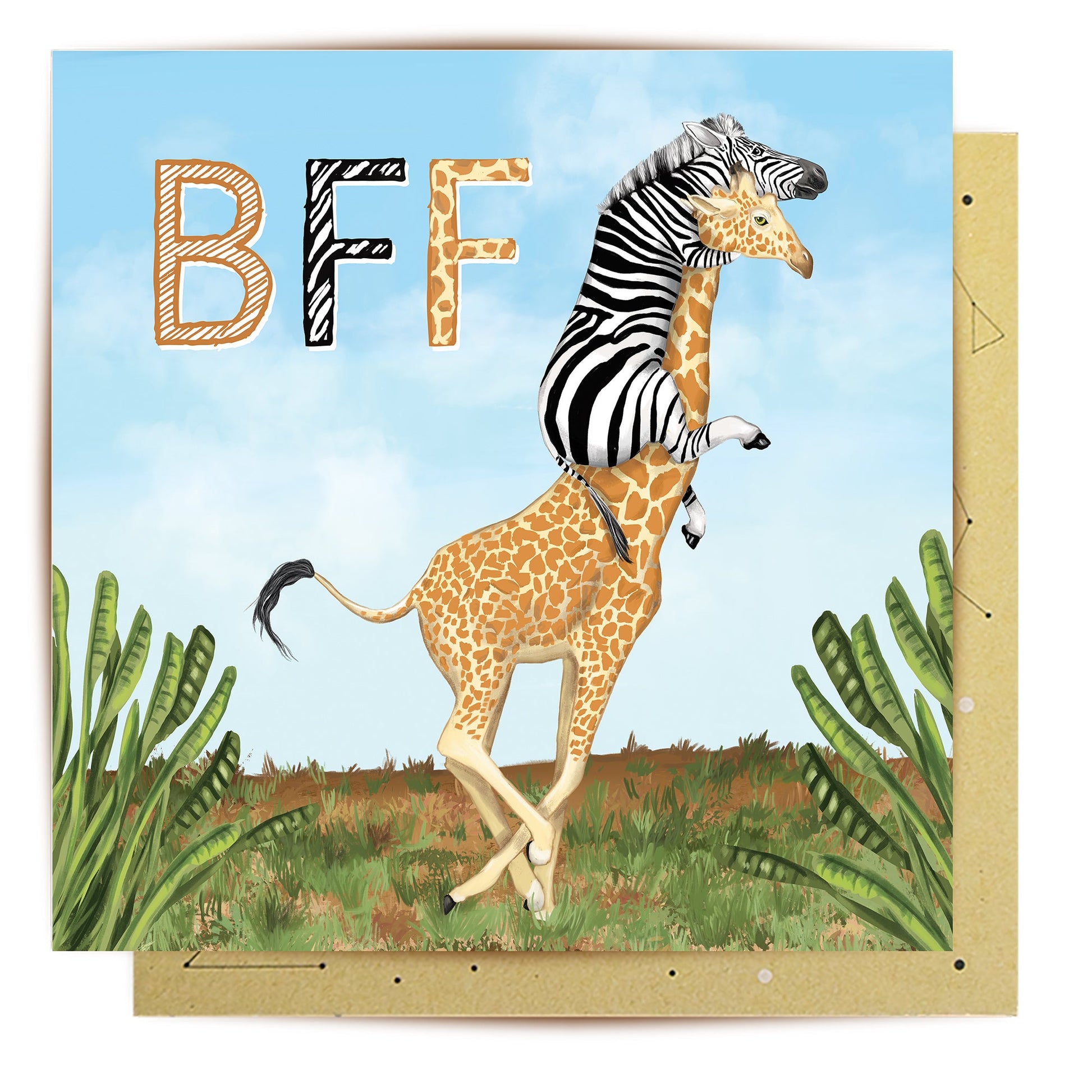 Giraffe and zebra BFF greeting card artwork