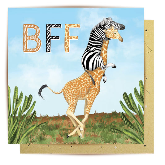 Giraffe and zebra BFF greeting card artwork
