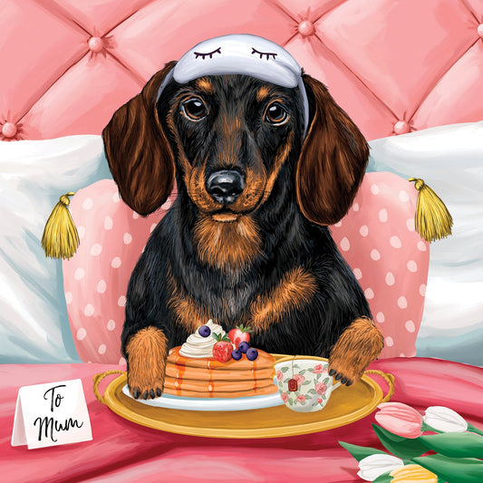 Dachschund Mum in bed greeting card