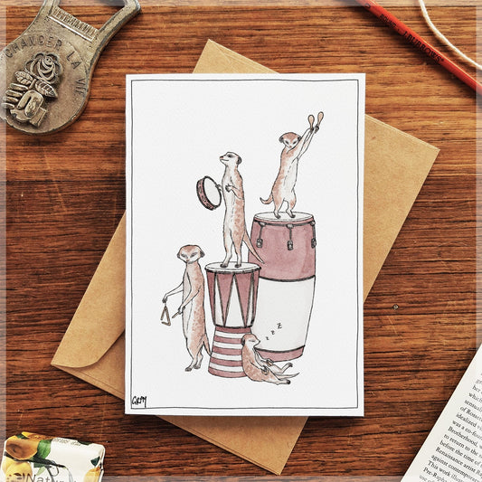 Meerkats On Percussion Greeting Card - Mu Shop