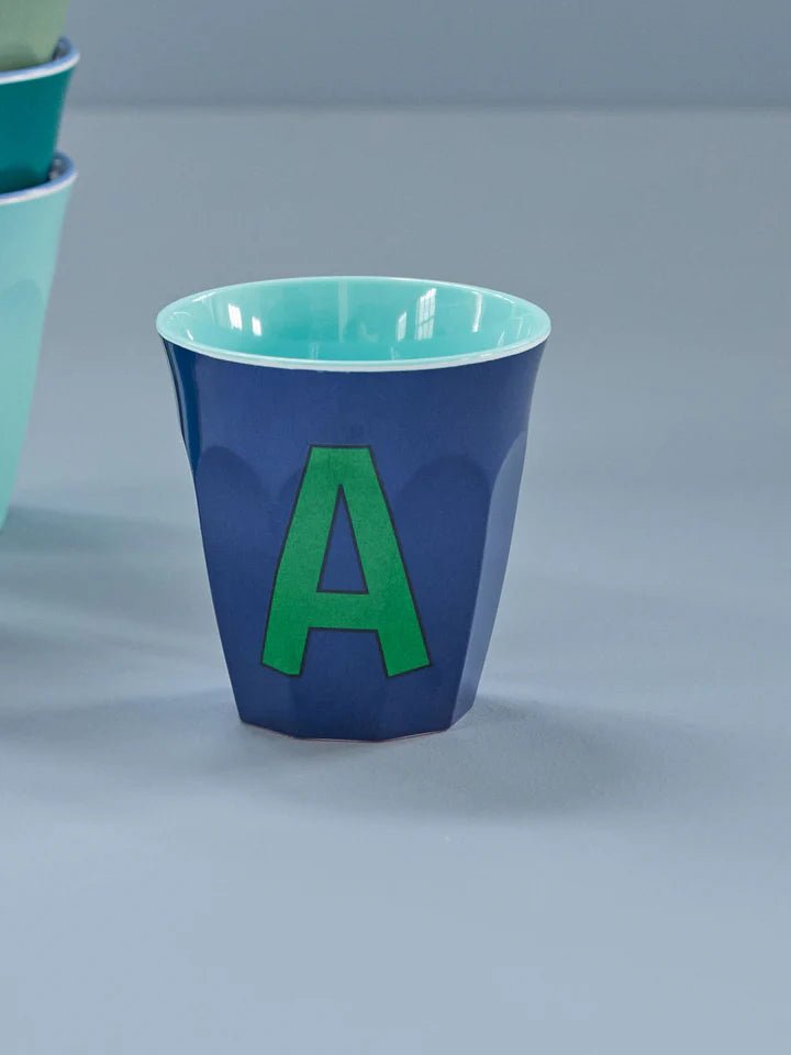 Melamine Cup with letter A Blue - Medium - Mu Shop