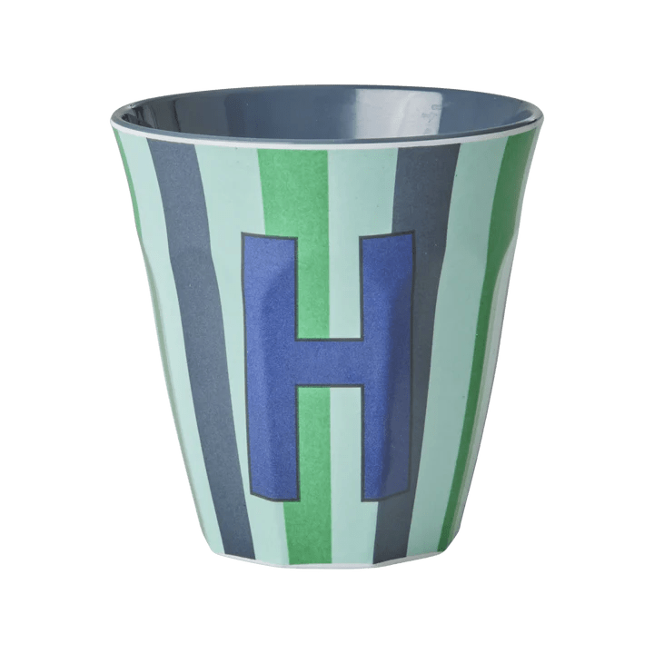 Melamine Cup with letter H Stripes Blue - Medium - Mu Shop