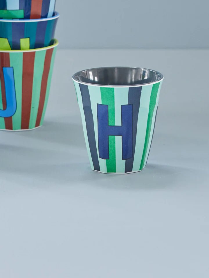 Melamine Cup with letter H Stripes Blue - Medium - Mu Shop