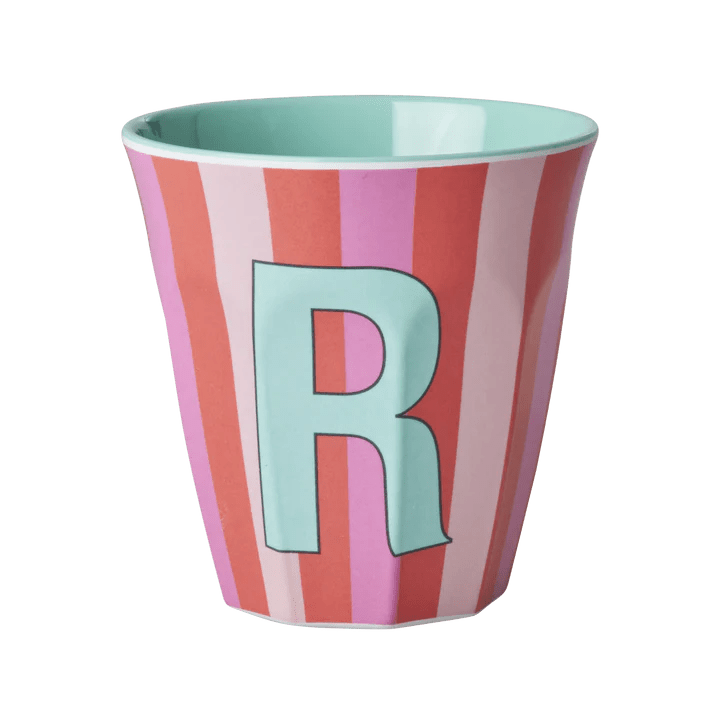 Melamine Cup with letter R Stripes Pink - Medium - Rice - Mu Shop