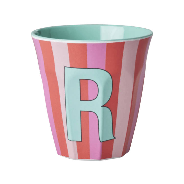 Melamine Cup with letter R Stripes Pink - Medium - Mu Shop