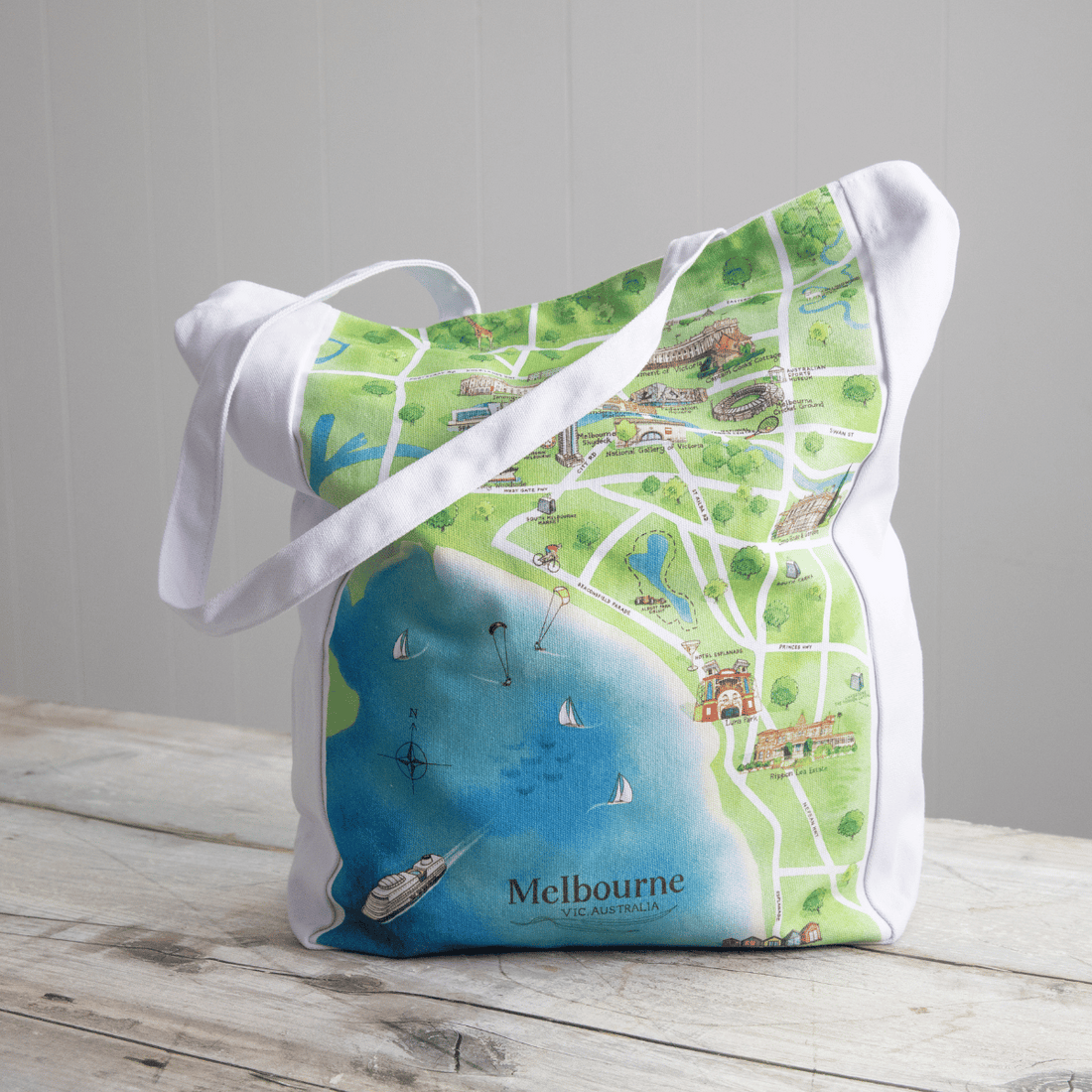 Melbourne Tourist Attractions Map Tote Bag - Palatable tea towels - Mu Shop