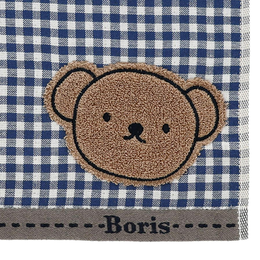 Miffy Boris Bear Gingham Blue Handkerchief Towel - Mu Shop