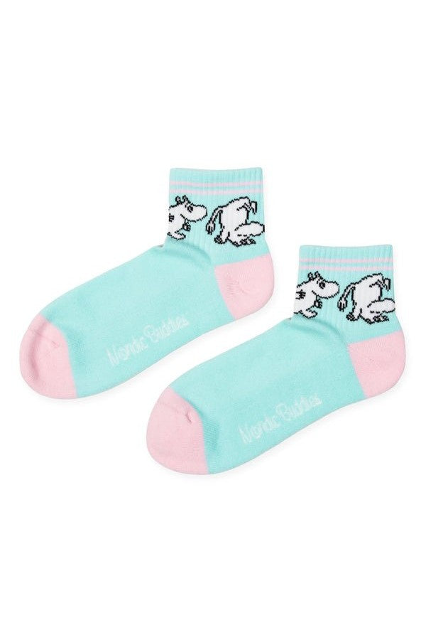 Moomintroll Retro Ladies Ankle Socks - Pastel Mint and Light Pink - Mu Shop