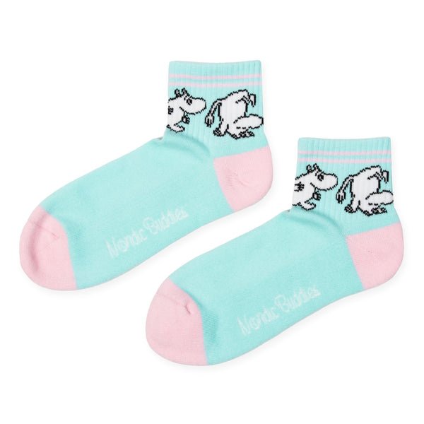 Moomintroll Retro Ladies Ankle Socks - Pastel Mint and Light Pink - Mu Shop