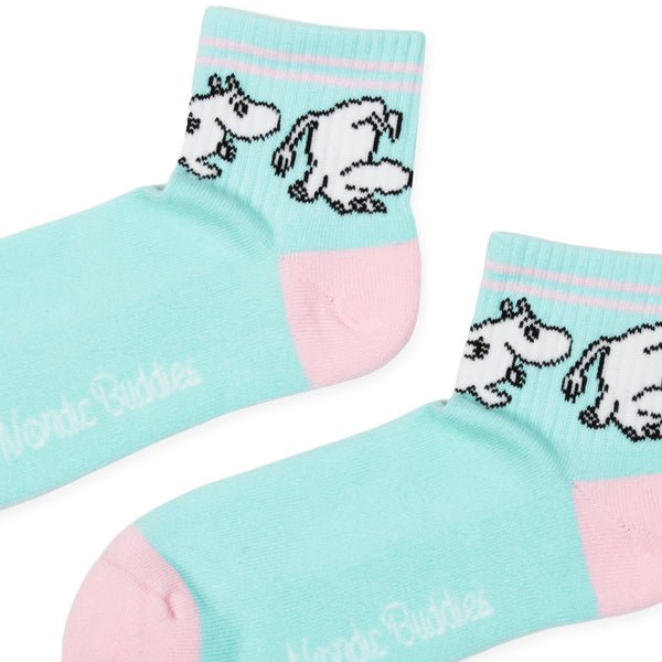 Moomintroll Retro Ladies Ankle Socks - Pastel Mint and Light Pink - Mu Shop