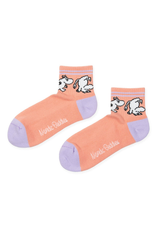 Moomintroll Retro Ladies Ankle Socks - Pastel Peach and Lilac - Mu Shop