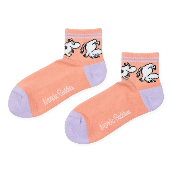 Moomintroll Retro Ladies Ankle Socks - Pastel Peach and Lilac - Mu Shop