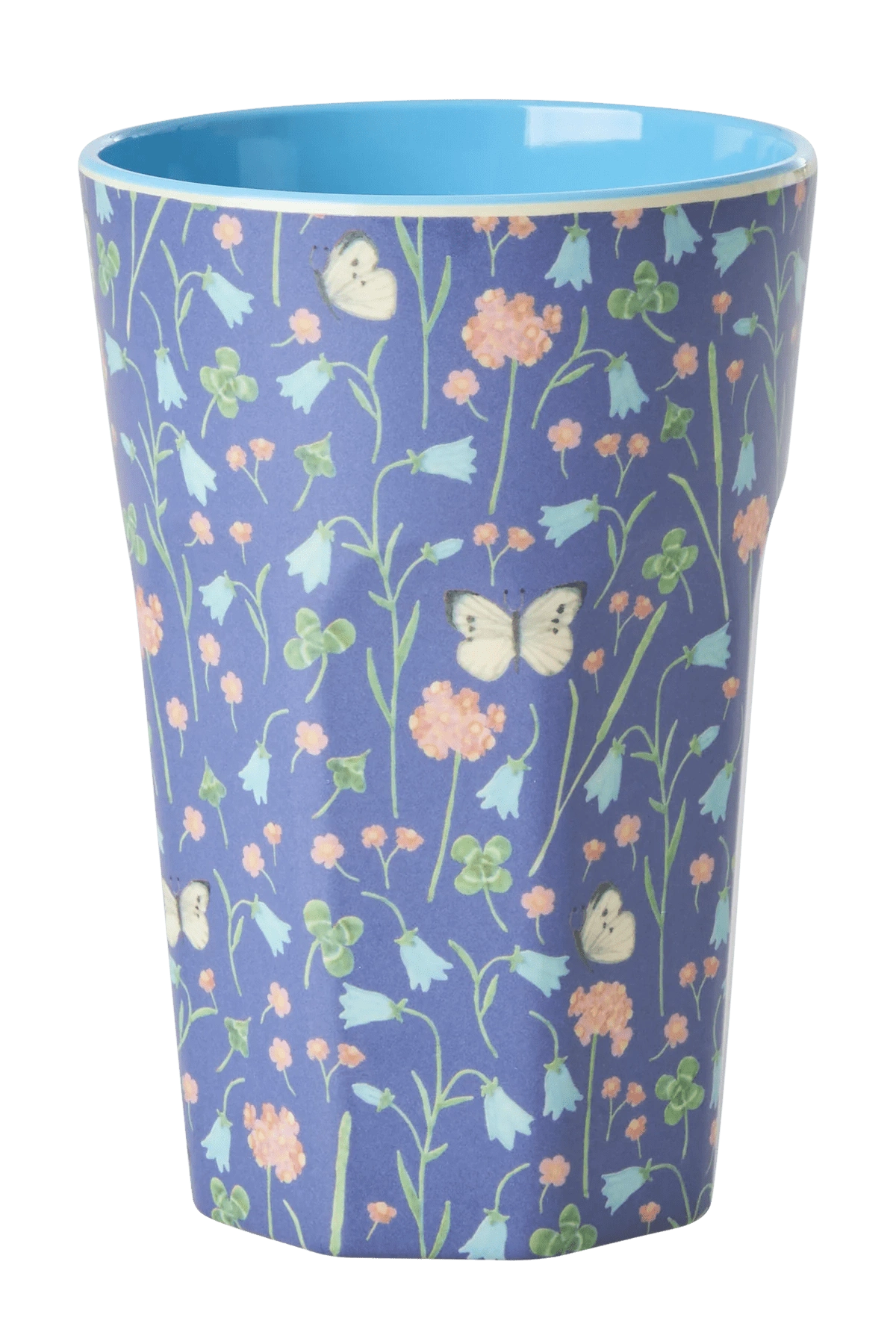 Navy Blue Butterfly Field Print - Tall Melamine Cup - Mu Shop