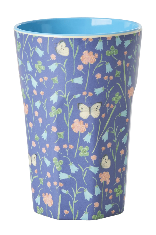 Navy Blue Butterfly Field Print - Tall Melamine Cup - Mu Shop