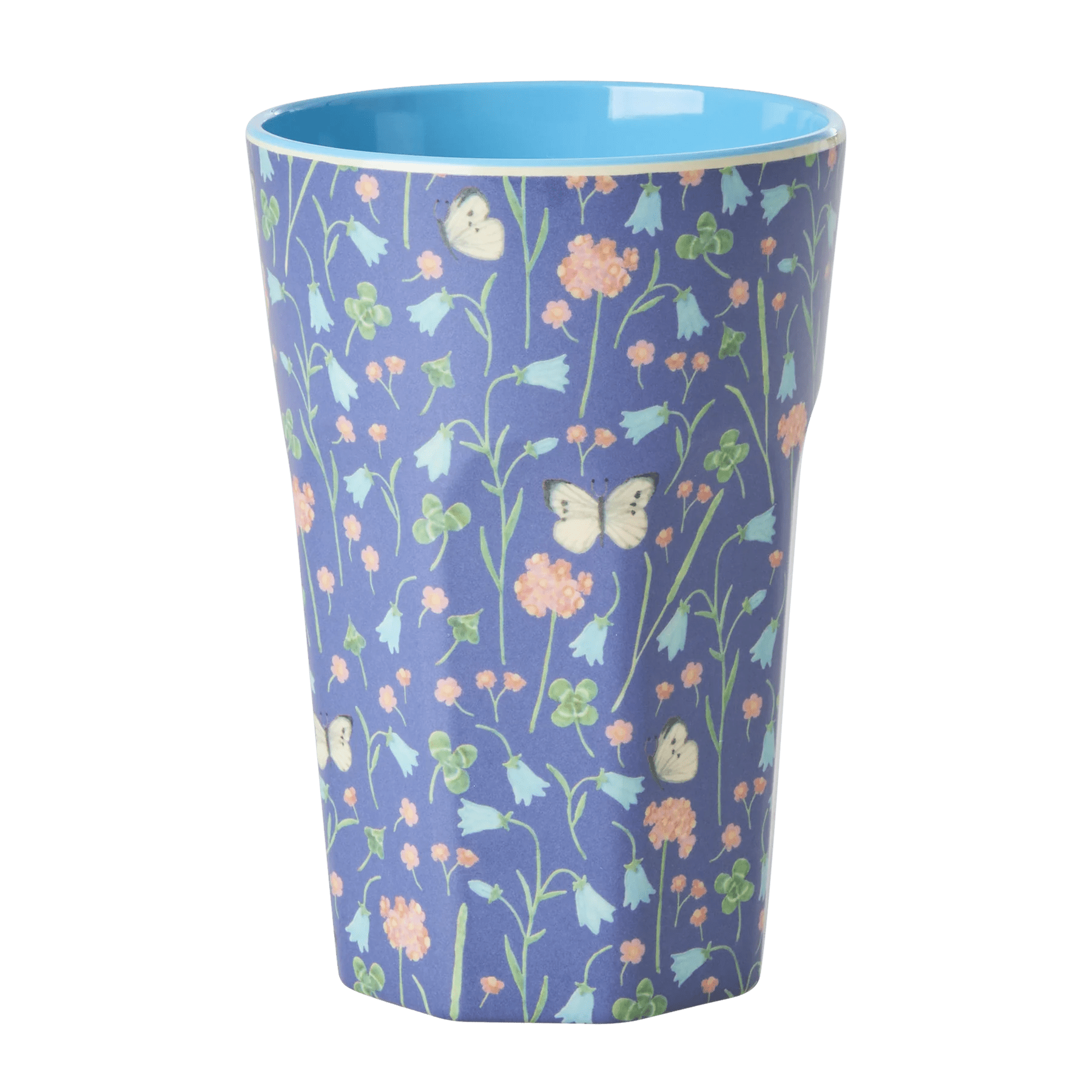 Navy Blue Butterfly Field Print - Tall Melamine Cup - Mu Shop