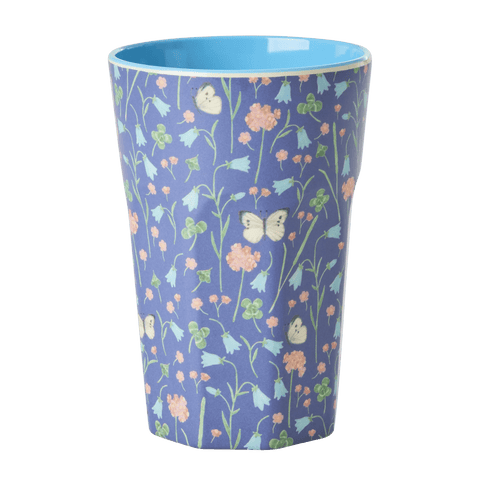 Navy Blue Butterfly Field Print - Tall Melamine Cup - Mu Shop