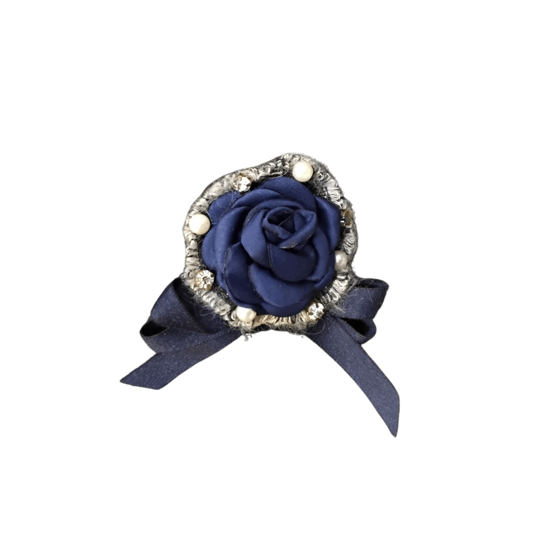 Navy Rose Clip & Brooch with Pearls and Ribbon - Mu Shop
