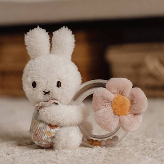 Miffy Vintage Flowers Ring Rattle Plush