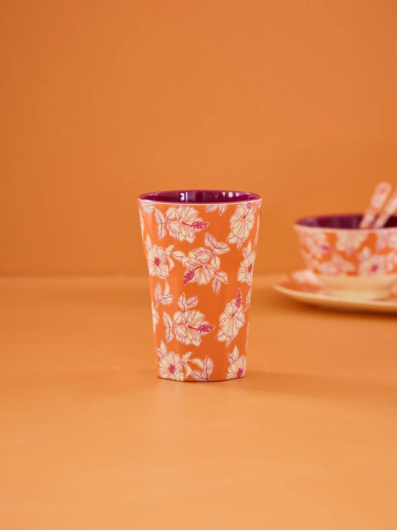 Orange Faded Hibiscus Print - Tall Melamine Cup - Mu Shop