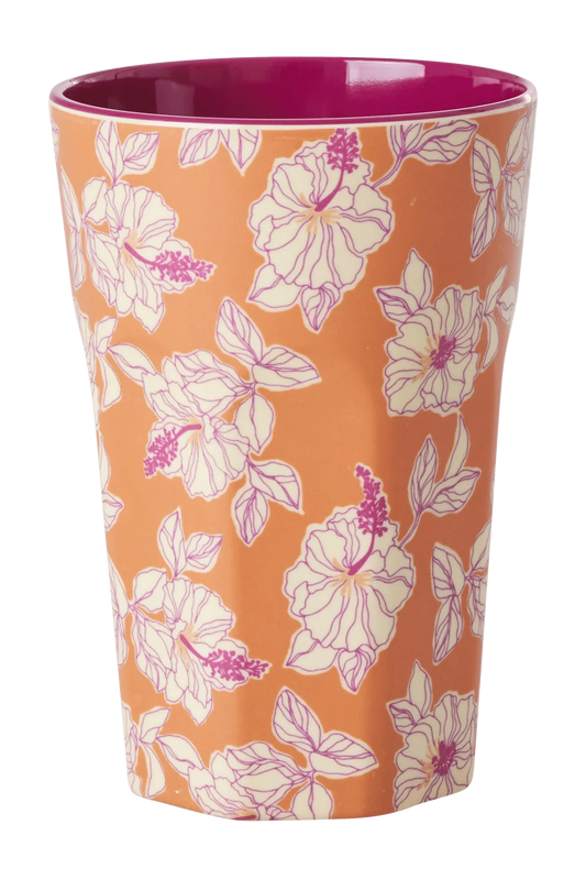 Orange Faded Hibiscus Print - Tall Melamine Cup - Mu Shop