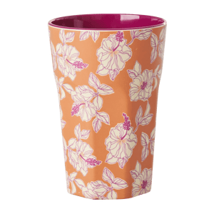 Orange Faded Hibiscus Print - Tall Melamine Cup - Mu Shop
