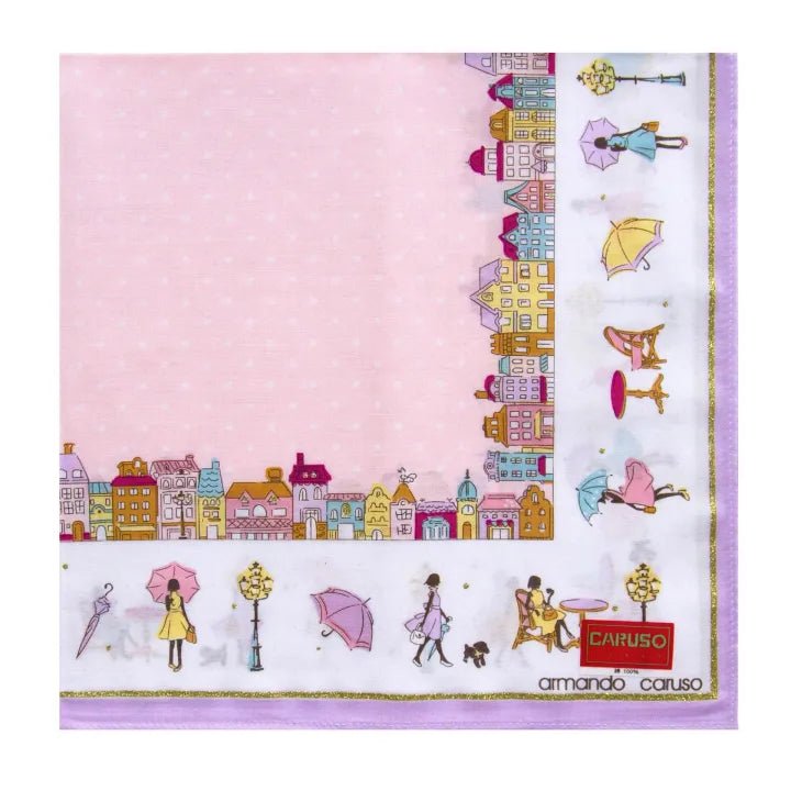 Paris Street Scene Handkerchief 43 × 43cm - Pink - Mu Shop