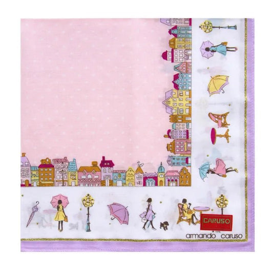 Paris Street Scene Handkerchief 43 × 43cm - Pink - Mu Shop