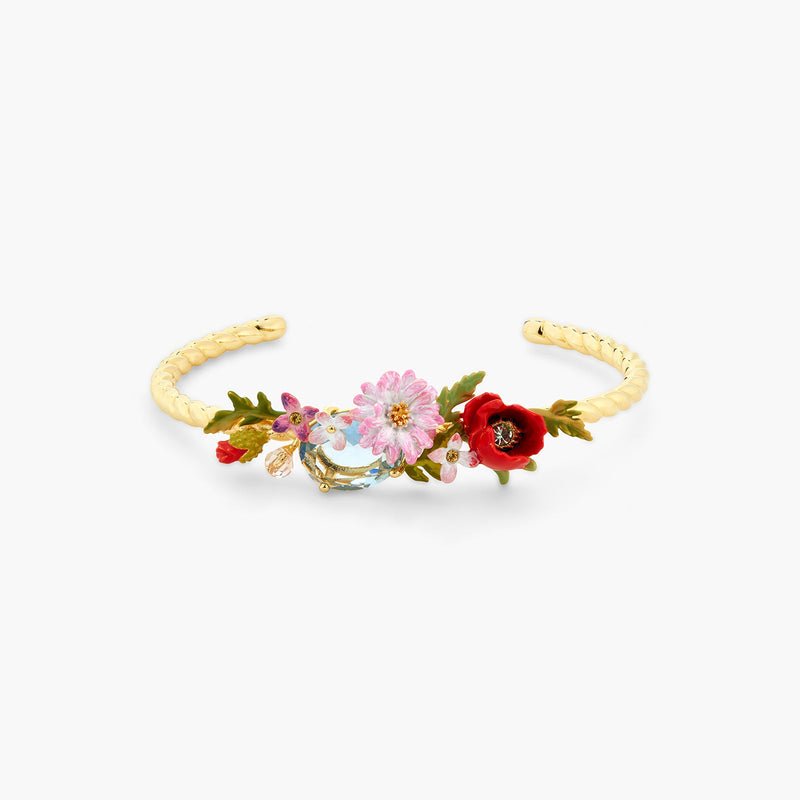Poppy, Daisy And Blue Cut Crystal Stone Bangle Bracelet | ATPO2011 (Small) - Mu Shop