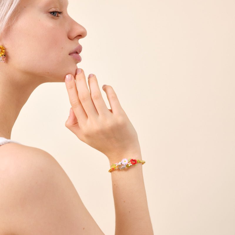 Poppy, Daisy And Blue Cut Crystal Stone Bangle Bracelet | ATPO2011 (Small) - Mu Shop