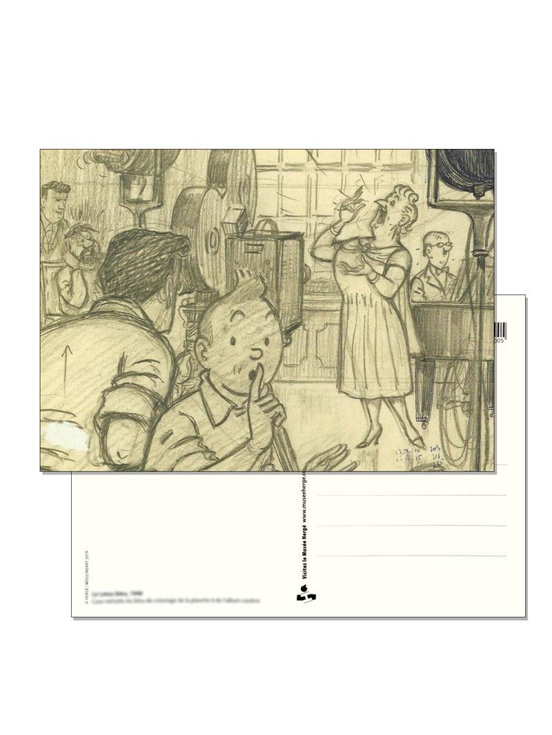 Postcard - Tintin Pencil Sketch Scene - Mu Shop