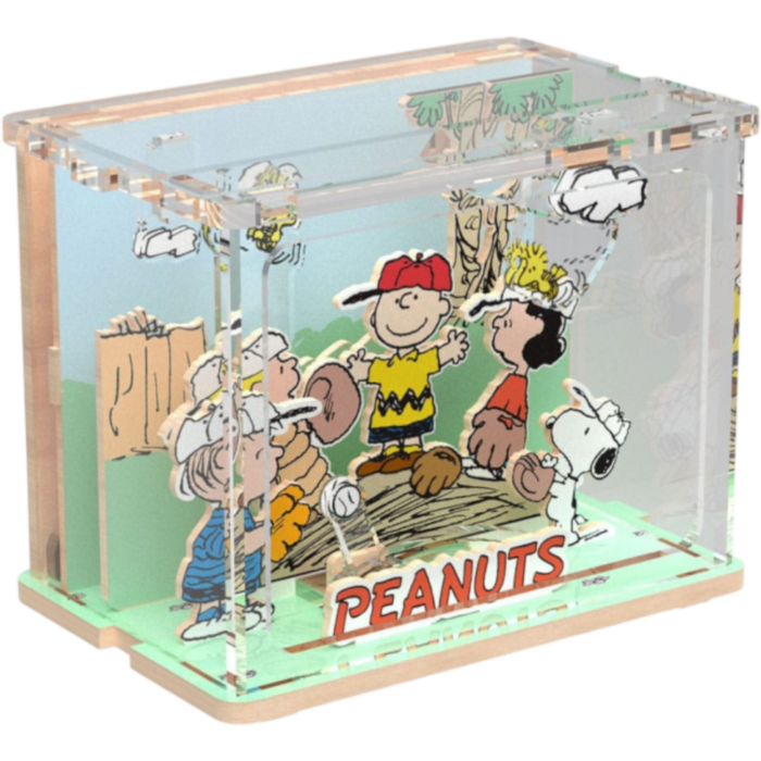 Snoopy Baseball Time DIY Mini Scene Wooden Construction Set 9cm
