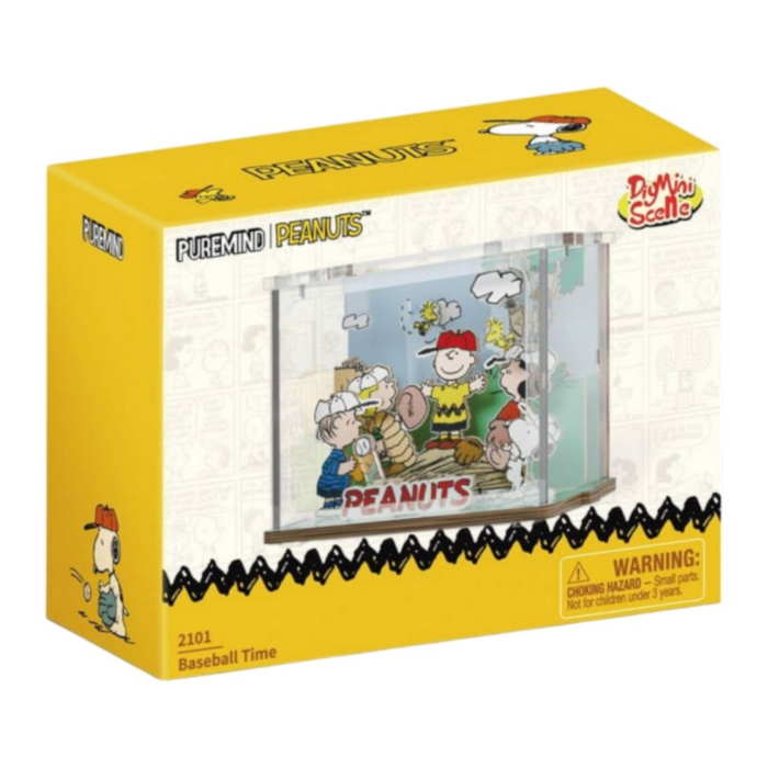 Snoopy Baseball Time DIY Mini Scene Wooden Construction Set 9cm