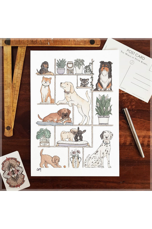 Puppies & Plants - A4 Art Print - Mu Shop